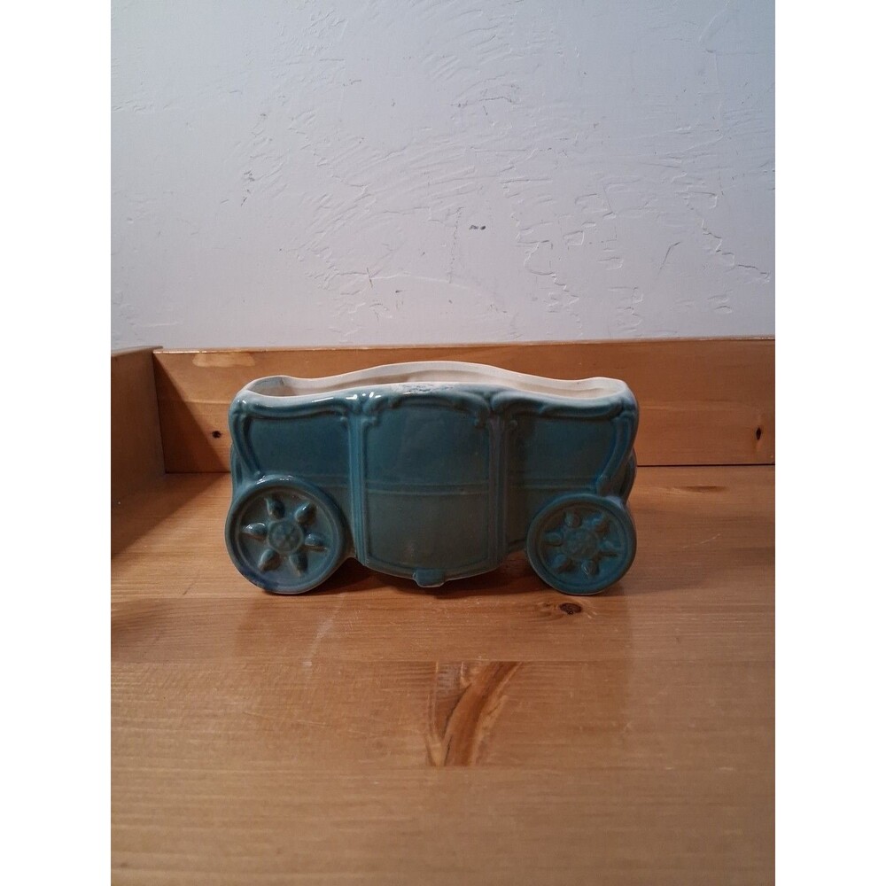 Vintage Mid-Century Royal Copley Vase Planter Blue Coach Carriage Wagon